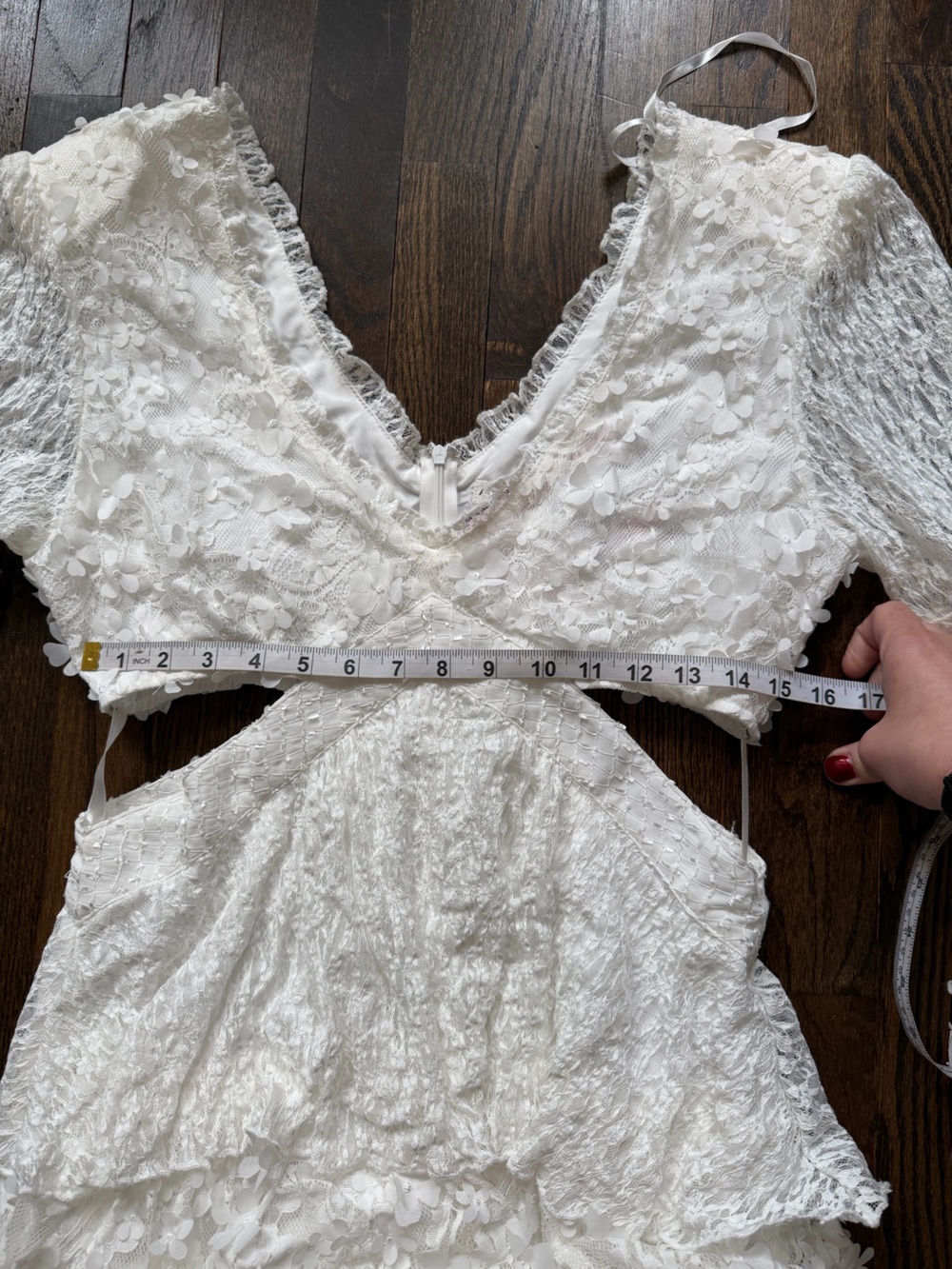 Avec Les Filles White Lace Cutout Tiered Mini Dress - Picture 6 of 8
